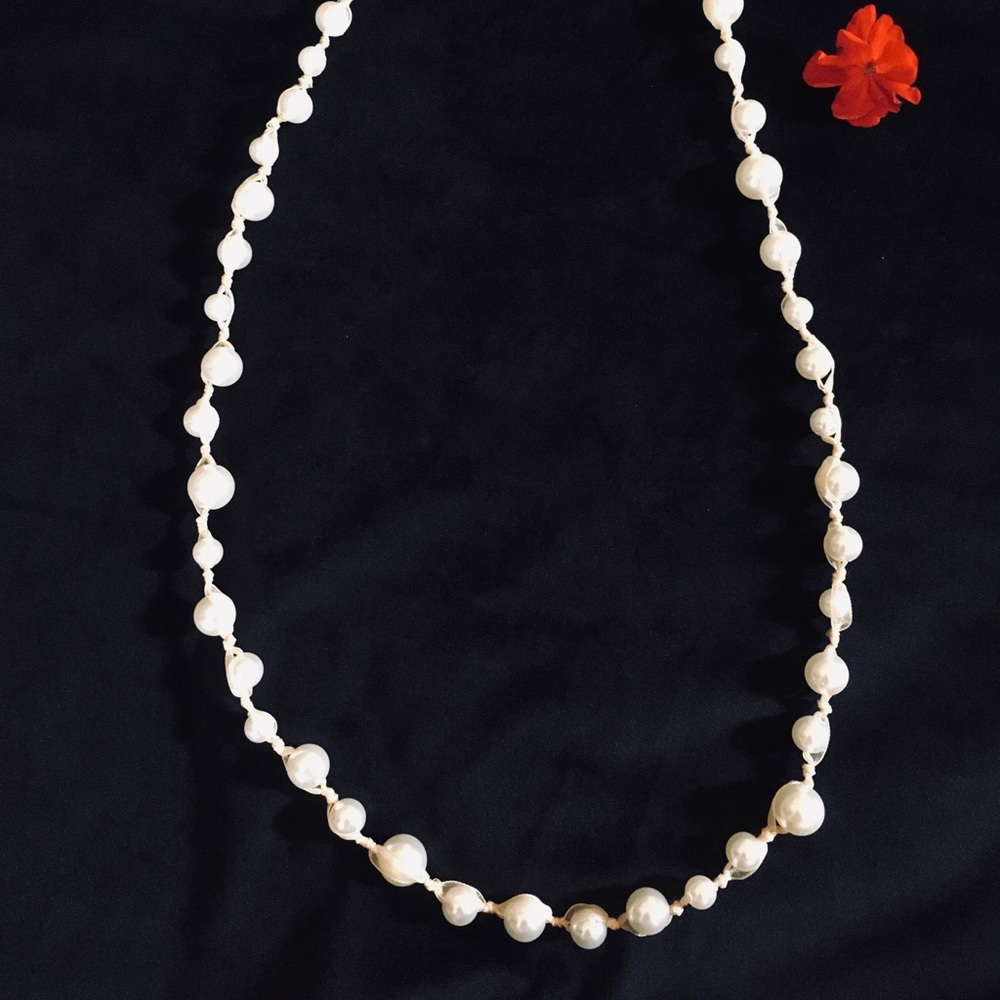 Long Pearl necklace with ribbon! 🎗